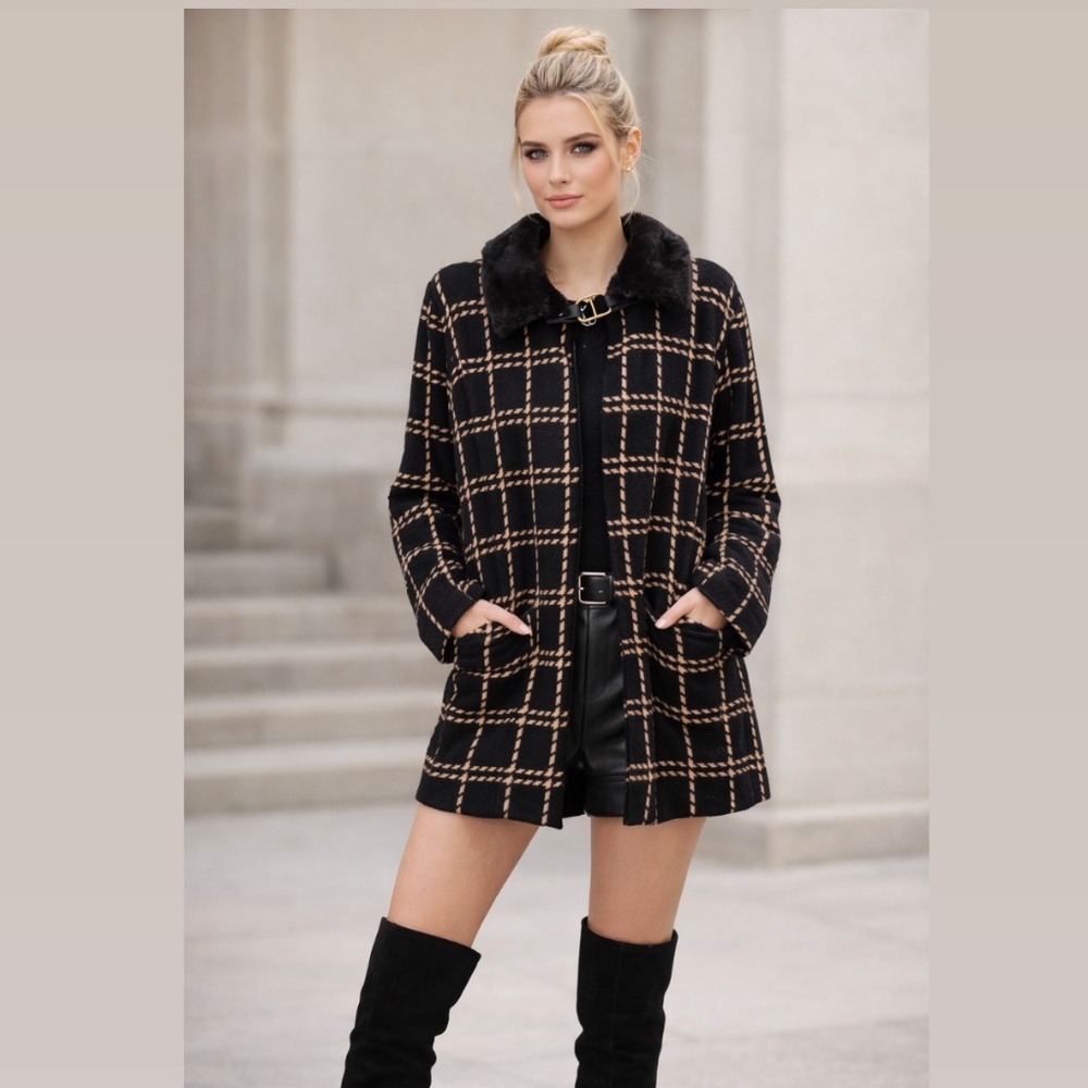 NWT Badgley Mischka  Cardigan with Removable Faux fur collar